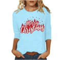 thumbnail image 1 of Pisexur Joyeux Noël T-Shirts pour Femmes Col Rond Manches 3/4 Mode Vacances Tee Tops Mode Ample Automne, 1 of 4