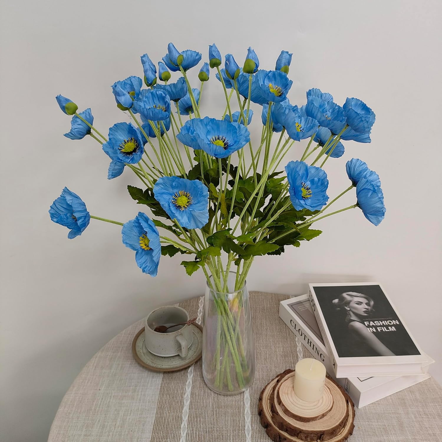 Blue Poppy Flowers Artificial for Wedding Decorations,12 Pcs Fake Faux Silk Poppies Bulk for Home Decor Table Centerpieces Floral Arrangement(23.5‘’, Blue)