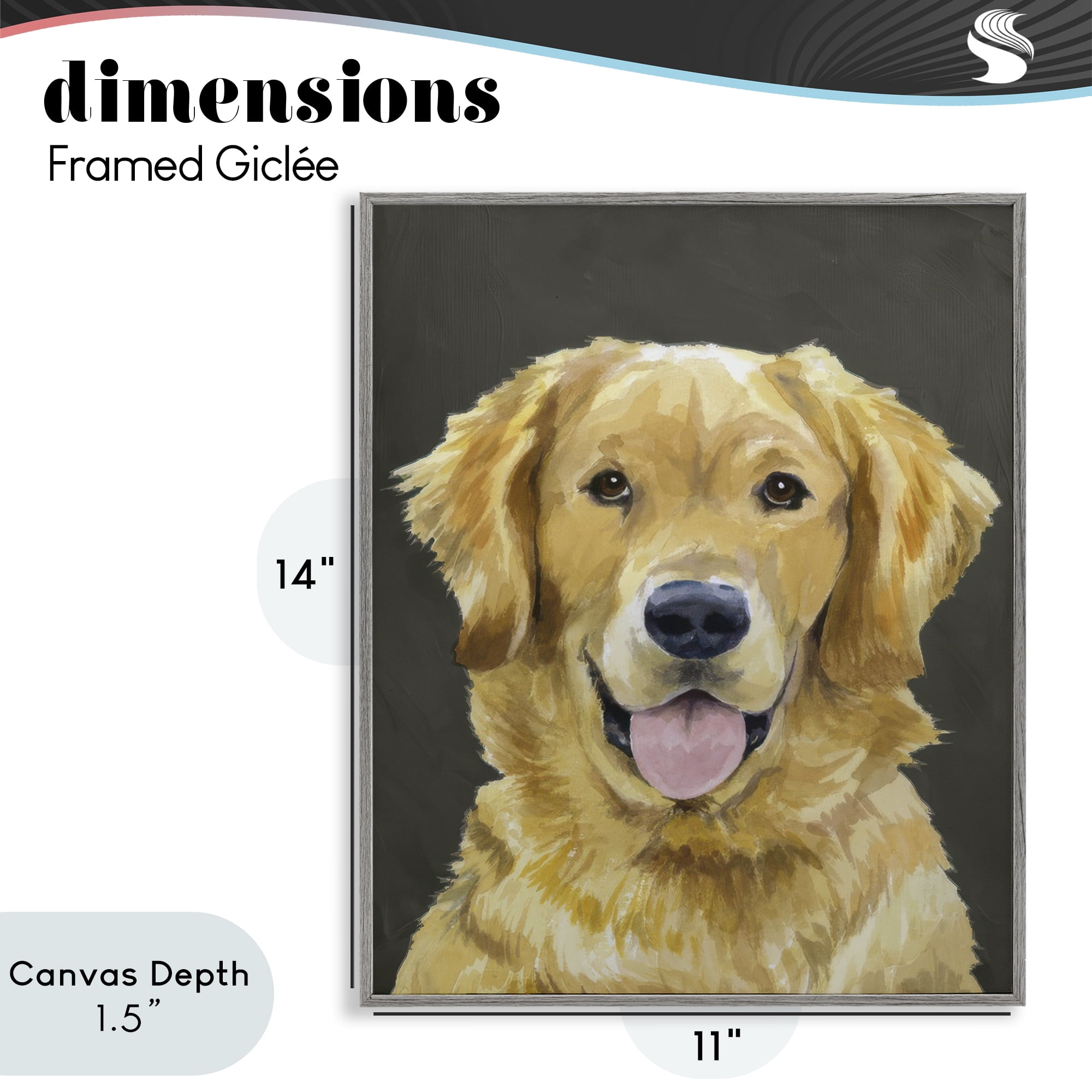 Stupell Industries Joyful Golden Retriever Portrait Gray Framed Giclee Art, design by Lil' Rue