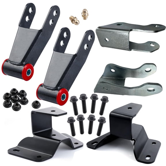 BST BSSP 4'' Lowering Shackles and Hangers Kit and Rear Drop Shock Extenders Extensions for Ford F150 F100 1980-1996 Pickup Truck 2WD Rear Leveling Suspension Drop Set