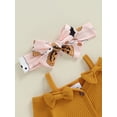 thumbnail image 5 of Infant Baby Girls Halloween Outfits Long Sleeve Bow Cami Romper Pumpkin Flare Pants Set Hairband Cute Fall Clothes, 5 of 8