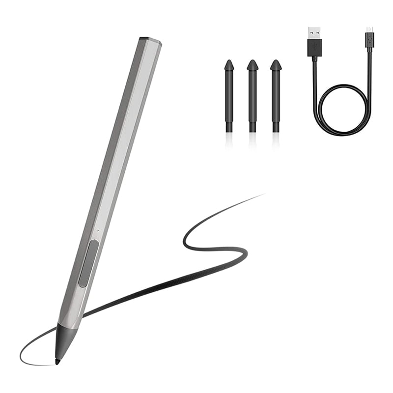Stylus Pen for Surface Pro 7 6 5 4 Surface Go Book Laptop Studio Smart Pen  4096 Touch Pencil with 3PCS Nib Tips-Silver 