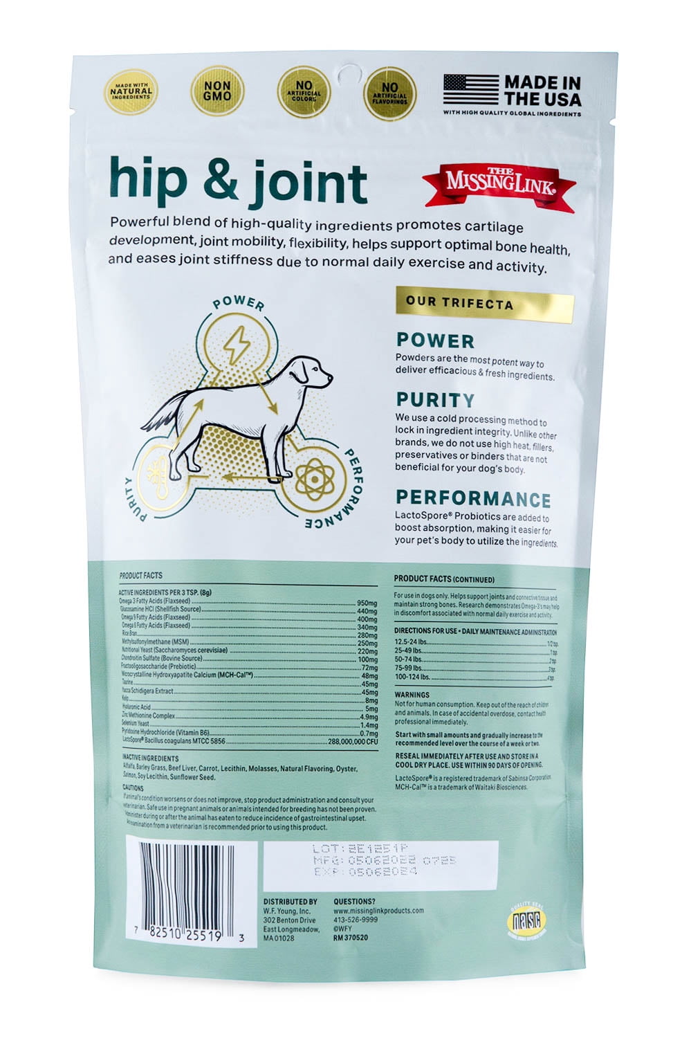 The Missing Link Superfood Powders Hips & Joints Dog Supplement 1 lb Bag