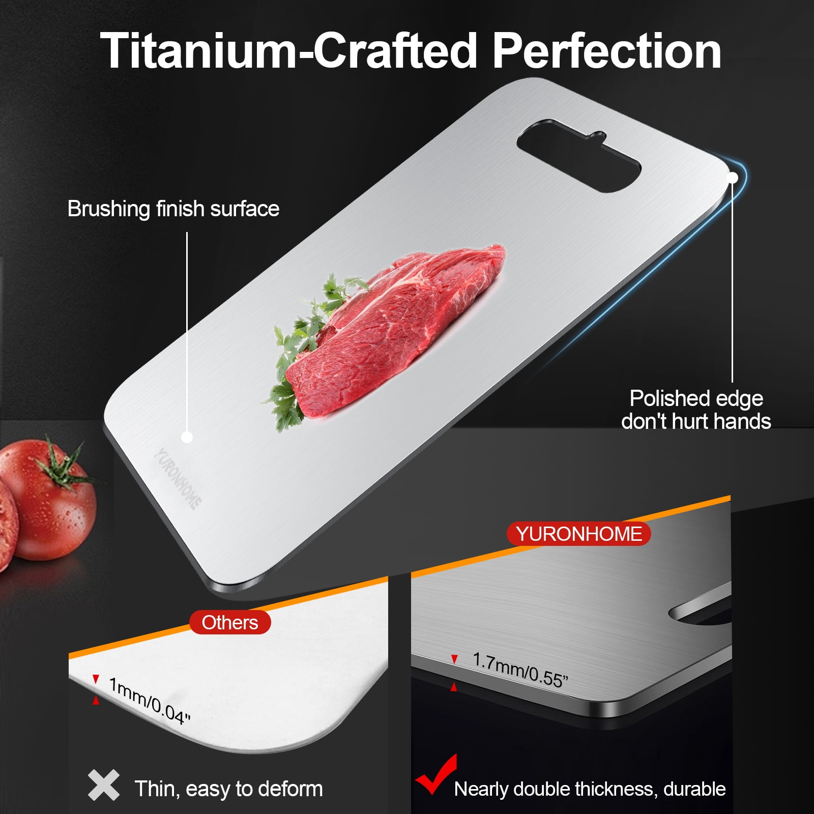 YuronHome Titanium Cutting Boards For Kitchen, 100% Pure Cut Titanium Cutting Board, Food Grade Quality,Easy To Clean And Will Not Absorb Odors, Suitable For Kitchen Or Outdoor Camping