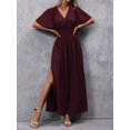 thumbnail image 3 of Red Violet V-Neck Butterfly Sleeve High Slit Maxi Dress For Women, 3 of 7
