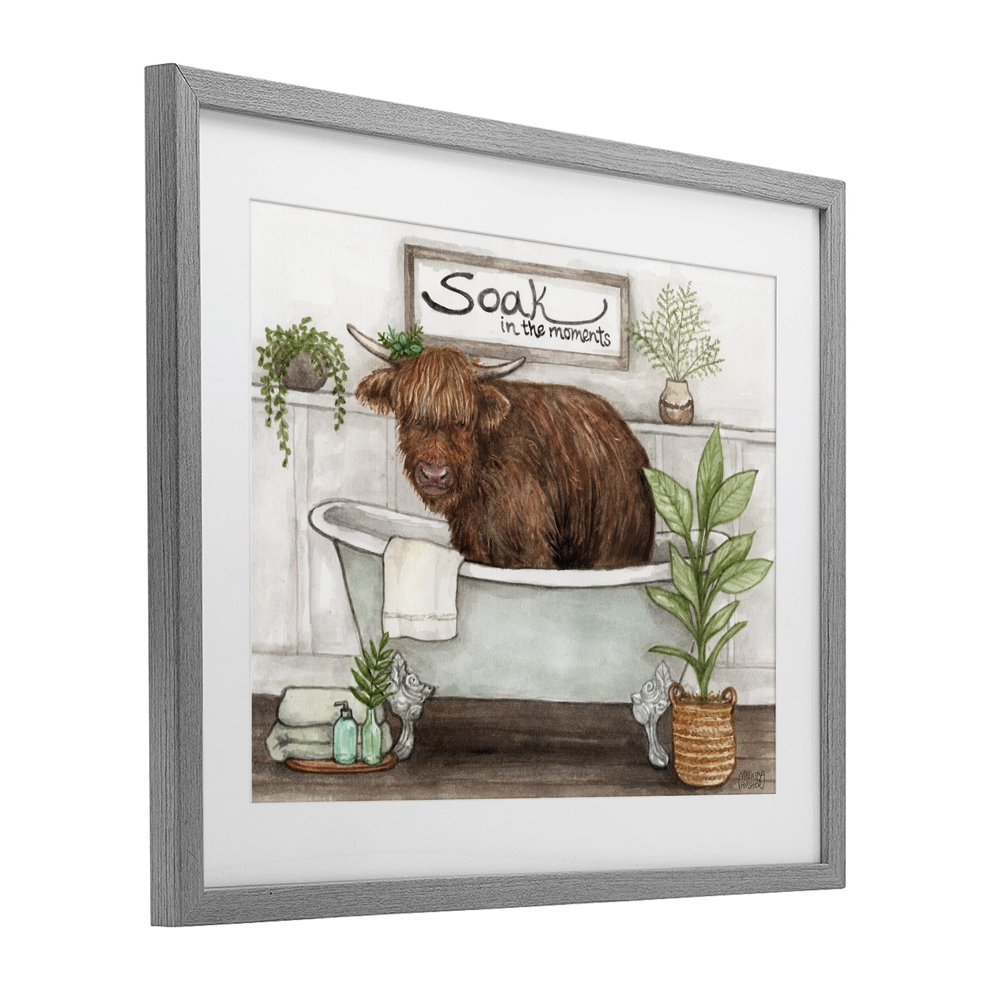 Soak In Moments Cattle Gray Framed Print Under Glass, design by Melinda Hipsher