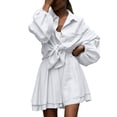 thumbnail image 2 of Cagogo Women's 2 Piece Puff Sleeve Shirt Set Elastic Waisted Shorts Casual Solid Basic Matching Lounge Outfits Summer Cruise Travel Clothes, White M, 2 of 7