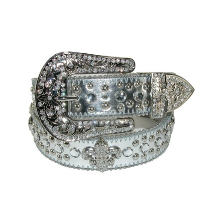 - Women's Fleur de Lis Studded Rhinestone Belt