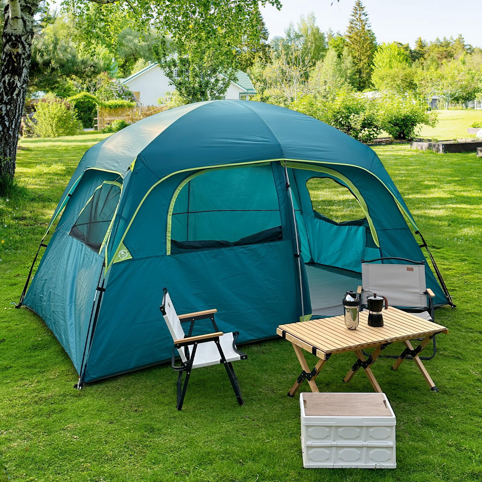 Upgraded 6/8 Person Camping Tents  Waterproof Windproof Family Tent With Larger Mesh Windows & Door Double Layer Easy Set Up All-season Dome Top Rainfly Carry Bag