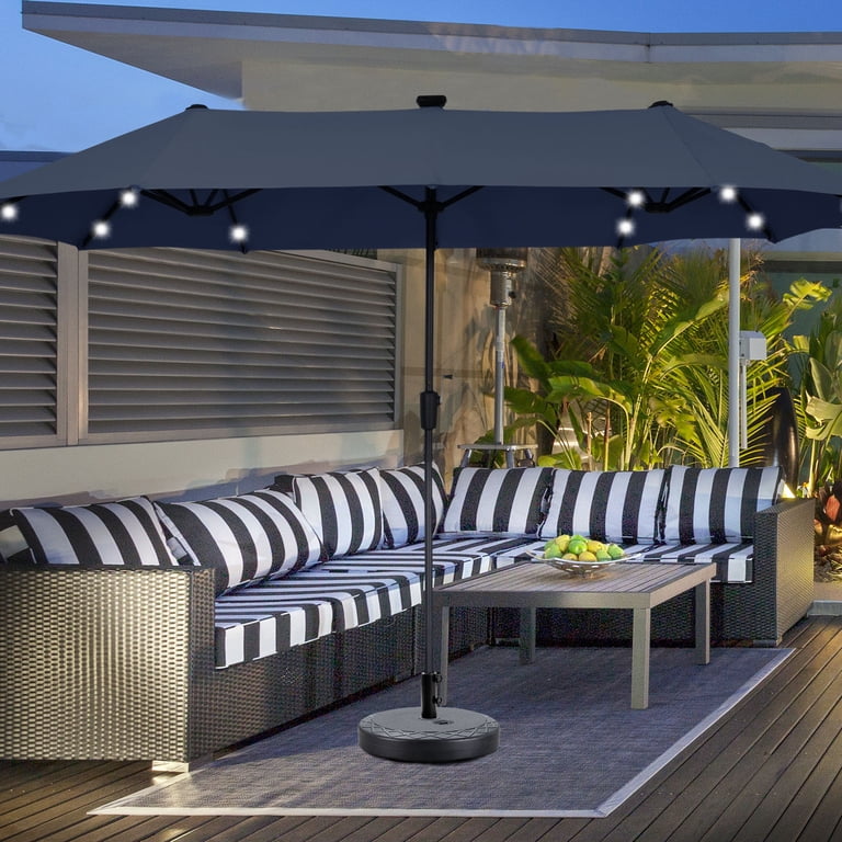Ainfox 13ft Double-Sided Patio Umbrella with Solar Lights, Navy photo 2