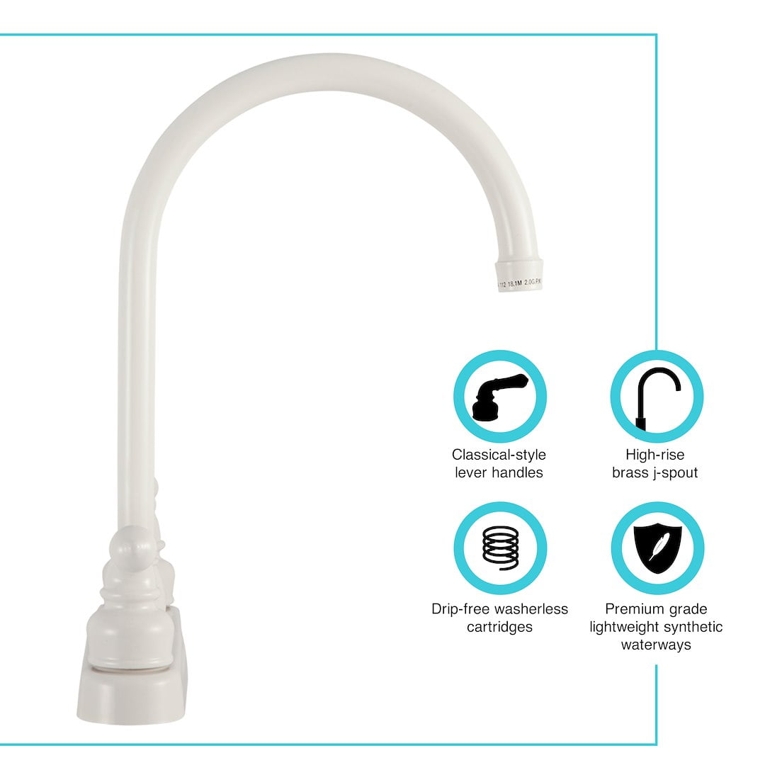 Dura Faucet J-Spout RV Kitchen Faucet - White