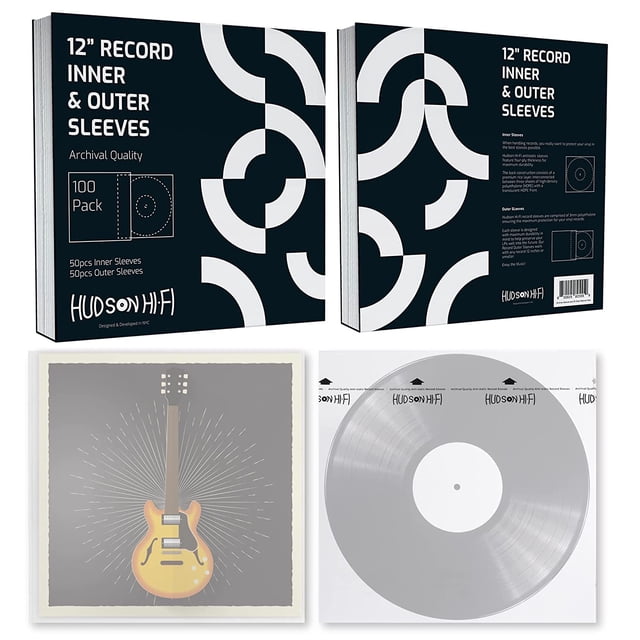 Hudson Hi-Fi 50 ct. Inner Sleeves for Vinyl Records & 50 ct. Vinyl Outer Sleeves - 100 Vinyl Sleeves for Records, Clear Outer & Inner Sleeves for Vinyl Records