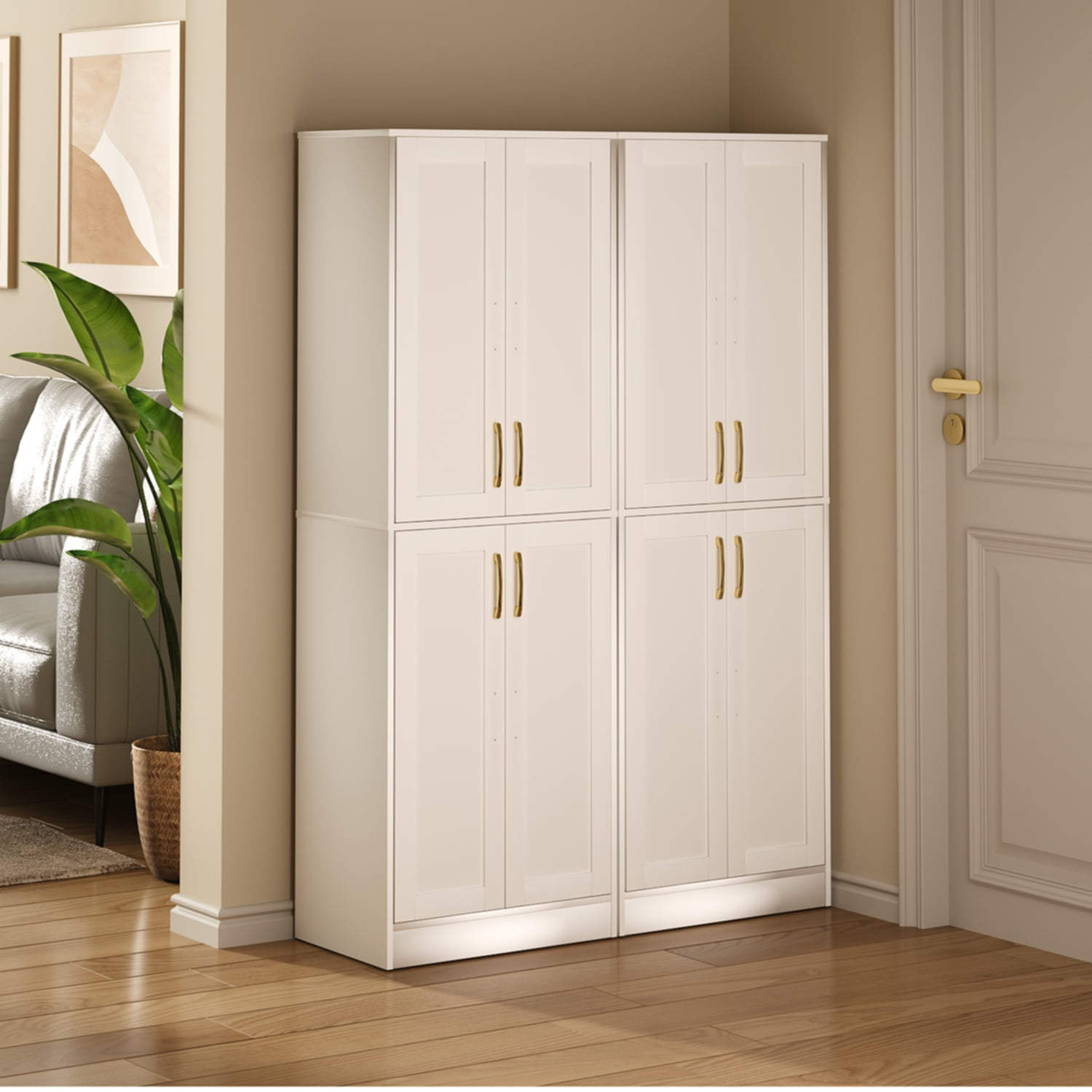 BOCVKENN 67.7" Tall Kitchen Pantry,Farmhouse Storage Cabinet withAdjustable Shelves,Farmhouse Pantry Cabinet with 4Doors,for Kitchen,Dining Room,Living Room