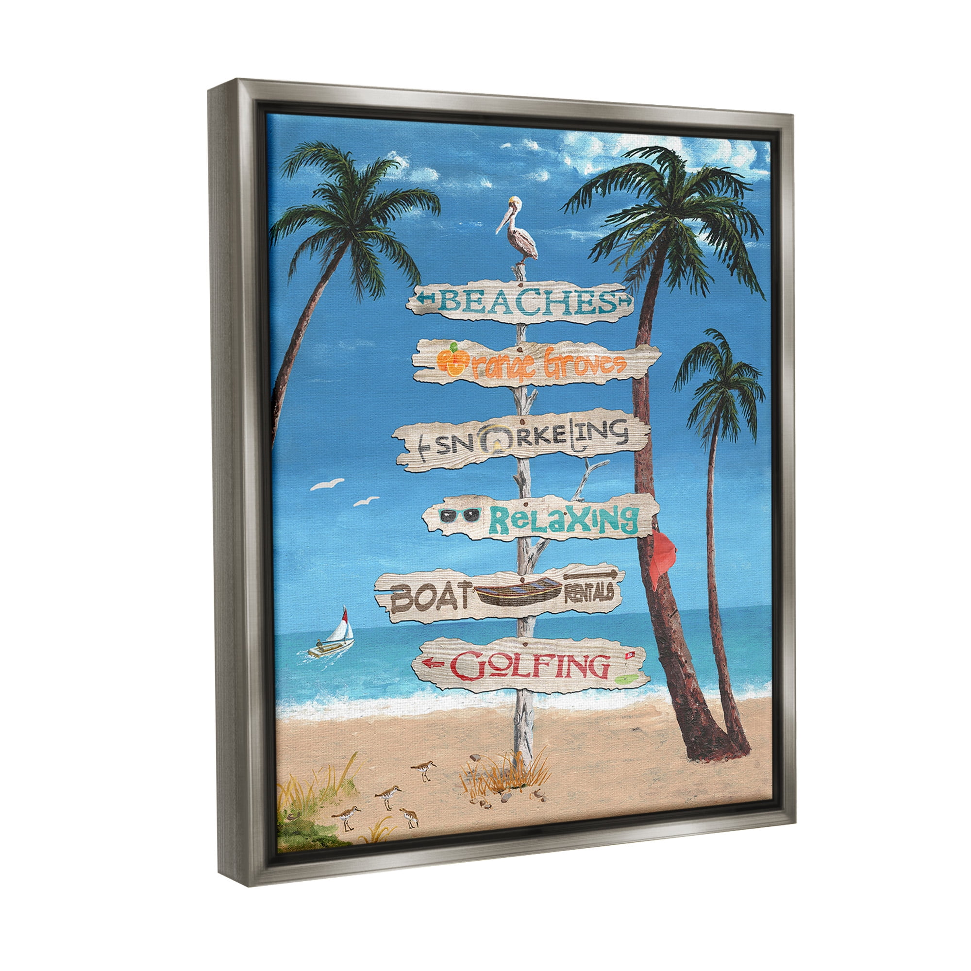 Stupell Industries Summer Fun Activities Landscape Painting Gray Floater Framed Canvas Art Print Wall Art, 17 x 21