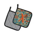 thumbnail image 2 of Letter X Flowers Retro Blue Pair of Pot Holders, 2 of 2