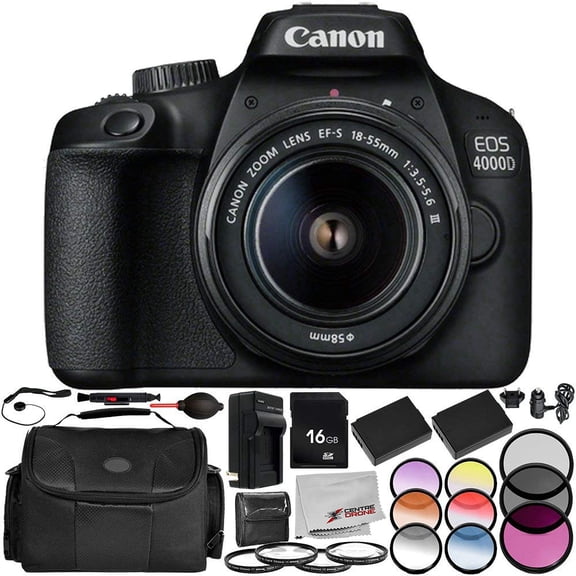 Canon EOS 4000D Digital Camera with EF-S 18-55mm f/3.5-5.6 III Lens 13PC Accessory Bundle – Includes 16GB Memory Card + 3PC Filter Kit (UV + CPL + FLD) + MORE
