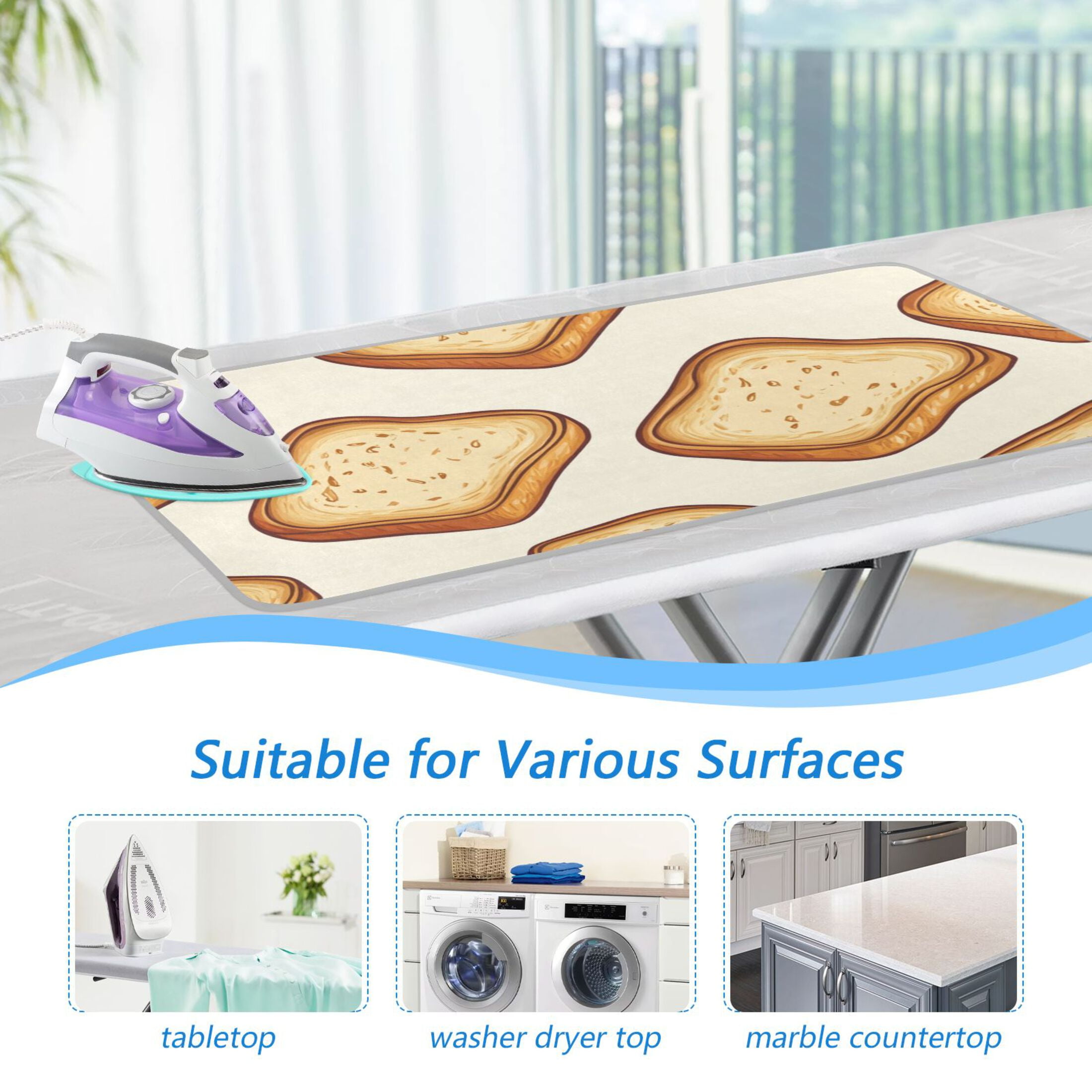 Bread Slices Cartoon Ironing Board Covers Heat Resistant Ironing Pad Mat Portable for Travel Washer Dryer Table