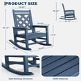 thumbnail image 3 of Bingirl Navy Blue Outdoor Rocking Chair - HDPE Plastic Patio Rocker Chair for Porch, Deck, Lawn and Garden (Grid Back Panel), 3 of 7