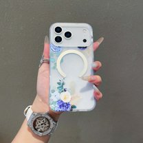For iPhone 17 Pro Phone Case,Compatible with Mag-Safe,Ultra Slim Shockproof Protection,Elegant Floral Print Design,Matte Translucent Anti-Scratch Thin Fit Durable Phone Case,F