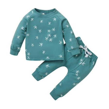 

Dadaria Toddler Fall Outfits 0M-24M Toddler Kids Baby Boys Girls Cartoon Letter Print Tops+Start Pants Set Green 100 Toddler