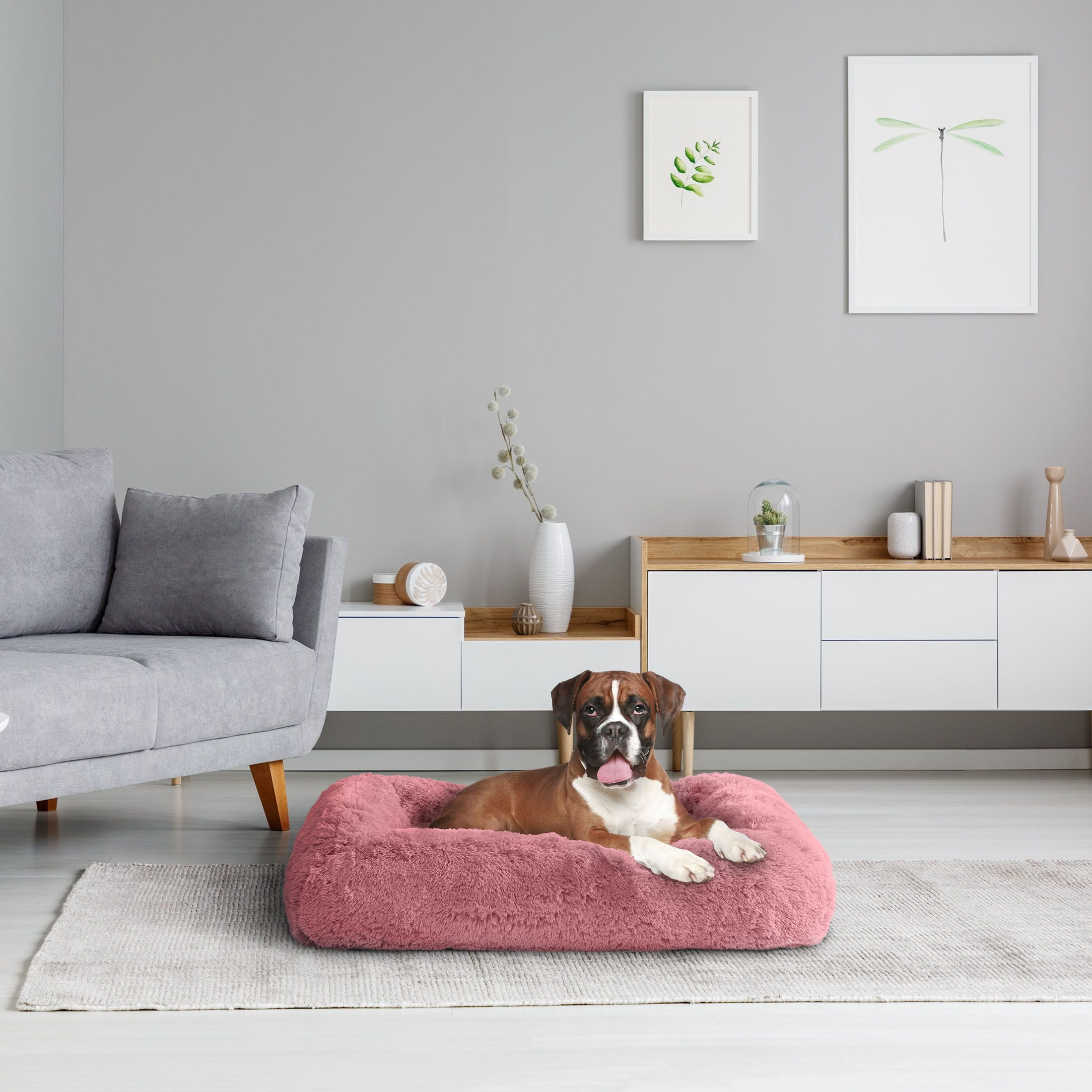 Vibrant Life Furry Bolster Large Dog Bed, Pink, 36" x 27"