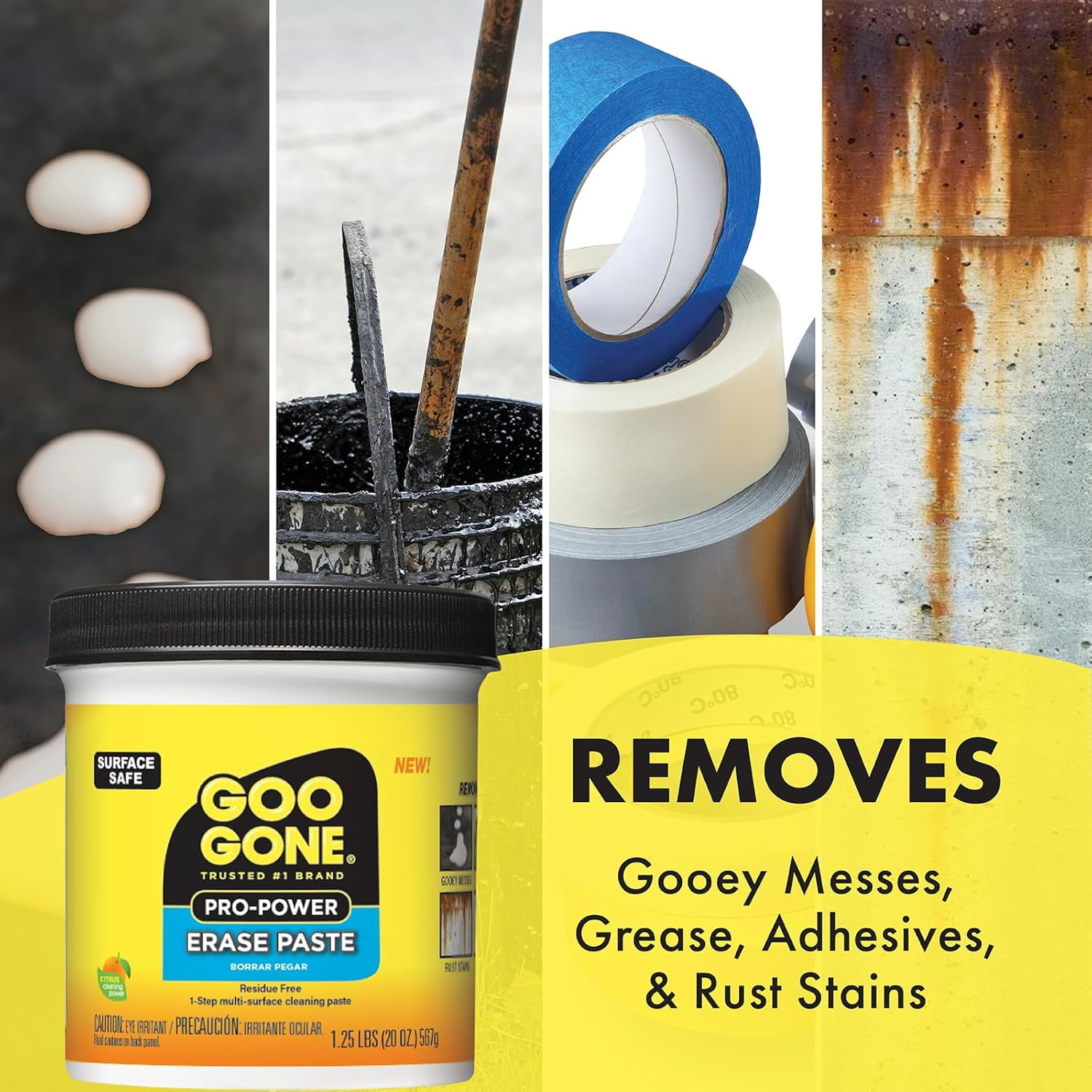 Goo Gone Pro-Power Erase Paste, Cleaning Product for Metal, Countertops, Porcelain, Tile & More, Surface Safe, Removes Gooey Messes, Grease, Adhesives & Rust Stains, Residue Free, 20 Oz.