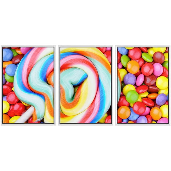 wall26 Framed Canvas Print Wall Art Set Variety of Rainbow Candy Food Dessert Photography Realism Contemporary Scenic Colorful Multicolor for Living Room, Bedroom, Office - 16"x24"x3 WHITE