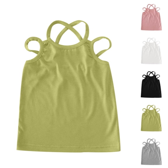 QNANSPI Girls Breathable Tank Tops, Summer Basic Sleeveless Tops, Toddler Girls' Sleeveless Tank Top 1-9 Solid Color Round Neck Casual Summer Layering Top