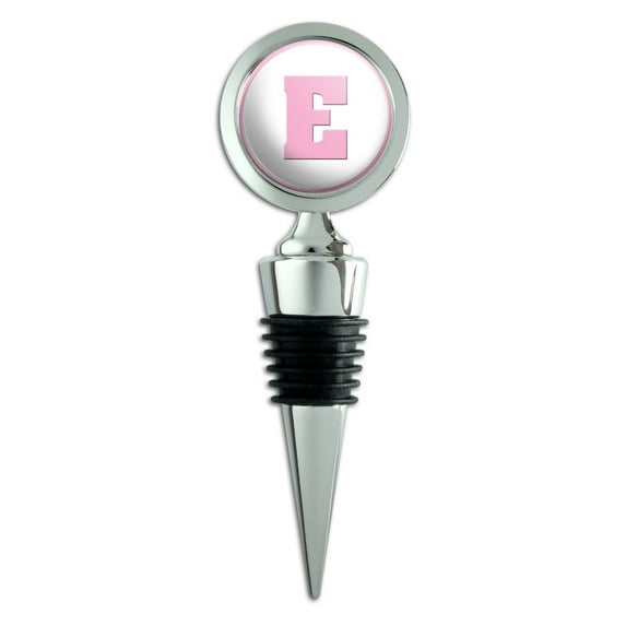 Letter E Initial Baby Girl Block Font Pink Shower Wine Bottle Stopper