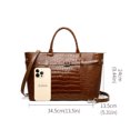 thumbnail image 2 of Genuine Cowhide Women Tote Bag, Glossy Crocodile Embossed Top-Handle Crossbody Purse for Work, 2 of 9