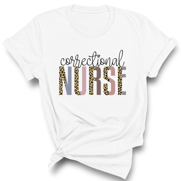 Correctional Nurse Leopard Print Shirt Unisex Large White