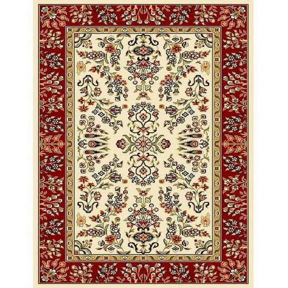 SAFAVIEH Lyndhurst Isadora Traditional Bordered Area Rug, Ivory/Red, 5'3" x 7'6"