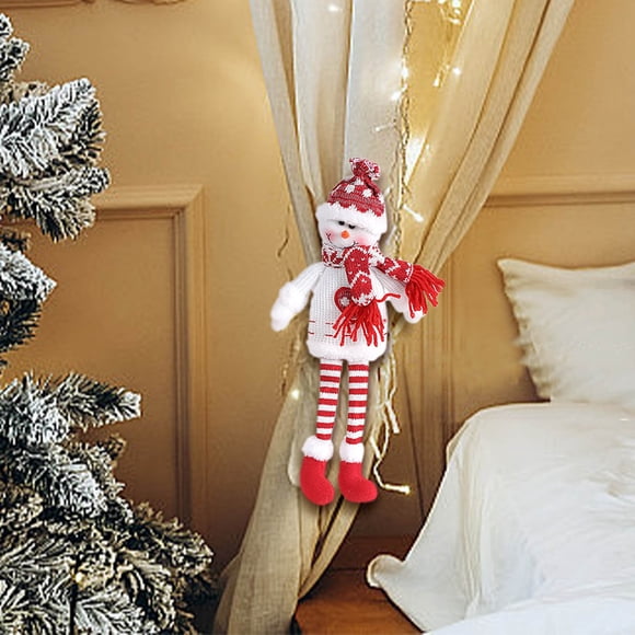Sujetador de cortina navideño de punto con forma de muñeca de piernas largas | Hebilla para cortina de puerta | Accesorio festivo de tela para cortinas para la decoración del hogar