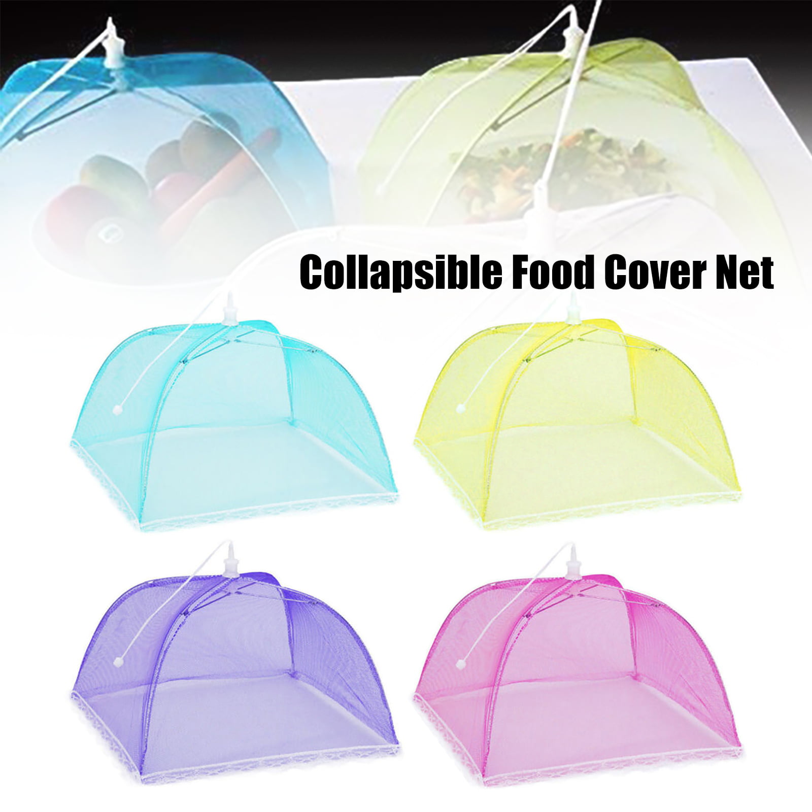 Collapsible Pop-up Food Umbrella Cover Mesh Lace Tent for Outdoor Home Beige 