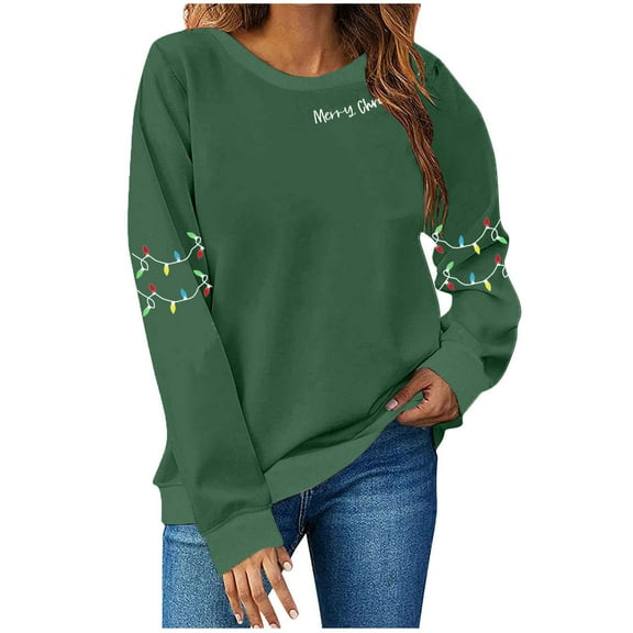 Ruimatai Women's Christmas Print Long Sleeve T-Shirt Casual Loose Fit Soft Polyester Top