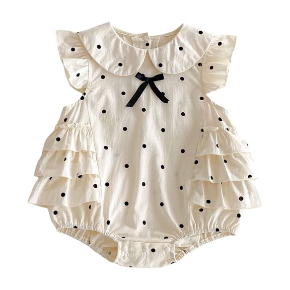 BemeyourBBs Toddler Baby Girl Summer Clothes Polka Dot Printed Bubble Romper 3 6 12 18 24 Months 2 3 Years Cute Flying Sleeve Doll Collar Ruffled Bodysuit Jumpsuit Playsuit