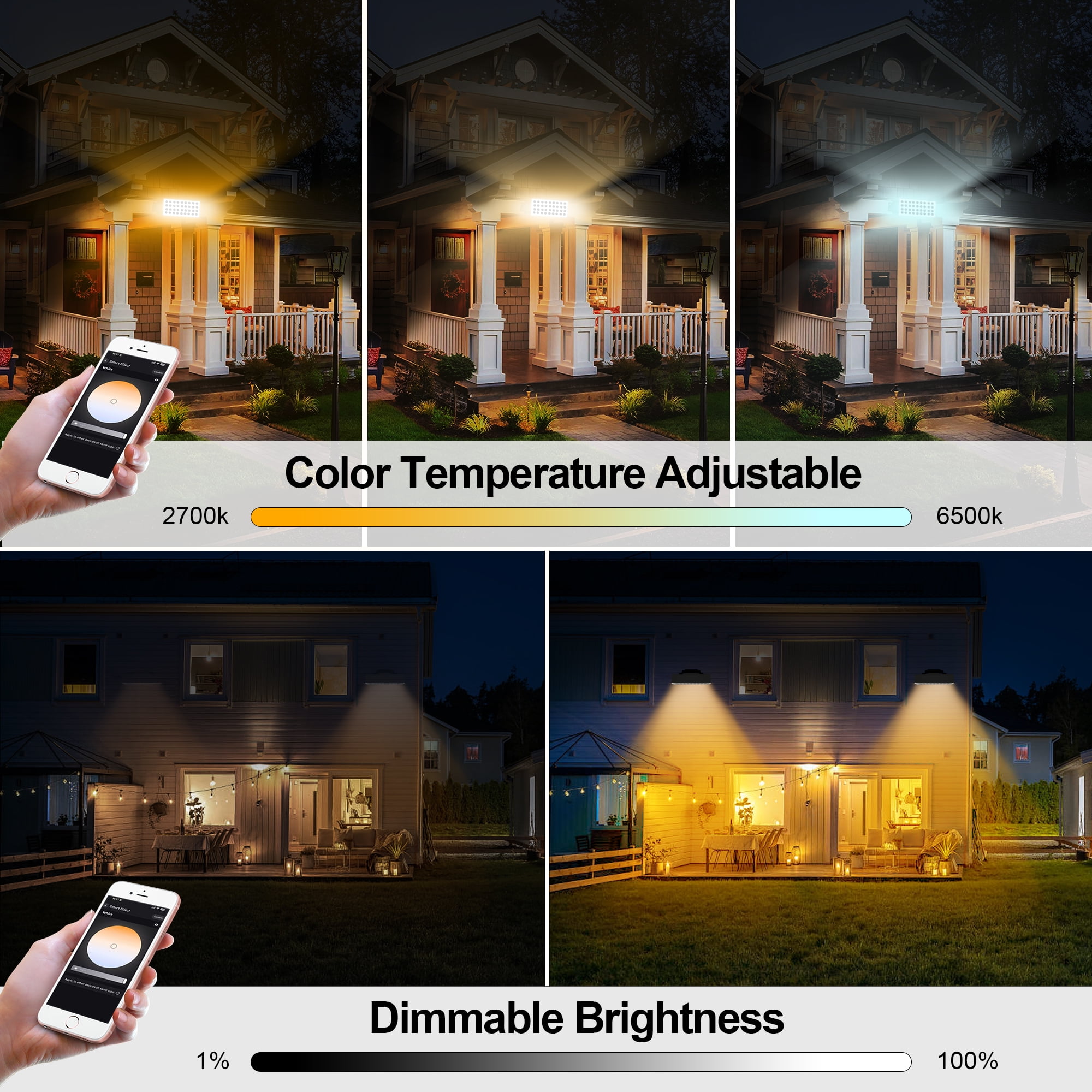 Smart Wall Washer Light Bar, Outdoor Tunable White LED Flood Light for Wall Wash Lighting & Security, 2700K-6500K Adjustable Color Temperature, 1-100% Dimmable, IP65, APP & RF Remote Control