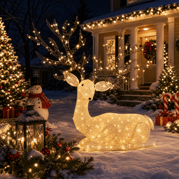 Ktaxon Lighted Christmas Deer Set Resting Reindeer Outdoor Yard Decoration 4FT