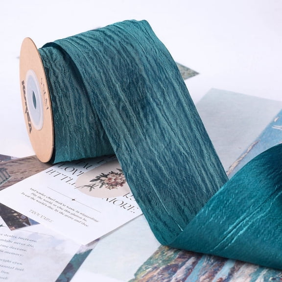 NAMZI 10 Yards 2inch Crinkled Satin Ribbon, Silk-Like for Gift Wrapping, Crafts, Wreaths, Bouquets & Bows, Dark Blue Green