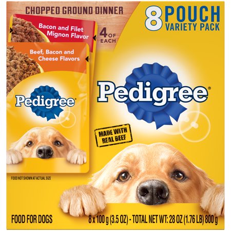 Pedigree Chopped Ground Dinner Beef Bacon and Cheese Flavors and Bacon and Filet Mignon Flavor Adult Wet Dog Food Variety Pack, (8) 3.5 oz. (The Best Filet Mignon)