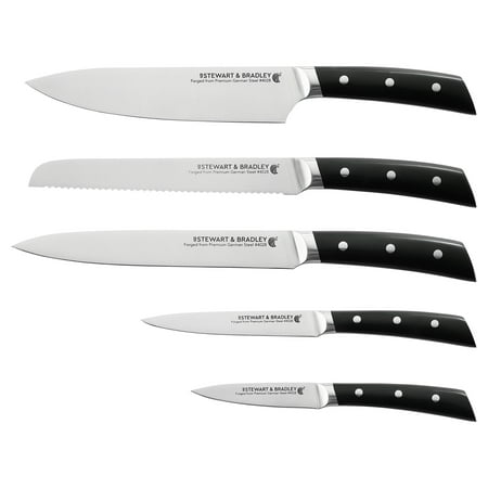 

STEWART & BRADLEY 5 Pc Kitchen Knife Set Full Tang Premium German Steel 4028 Razor Sharp Blades Lightweight Great Heft Don’t Settle for Anything Less Than a Quality Full Tang Kitchen Knives.