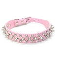 thumbnail image 1 of Baohd PU Leather Punk Solid Color Replacement Smooth Rivet Anti-bite Adjustable Pets Necklace Decor Accessories Pink XS, 1 of 1