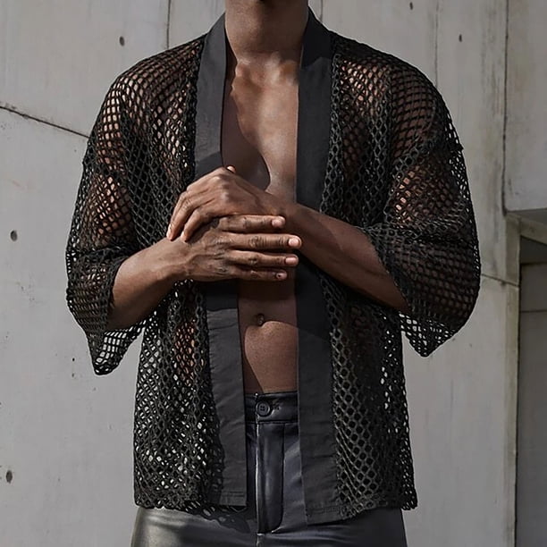 Playera Elvqul de Hombre sin Estampado Casuales Manga Corta Cuello Mao Negro