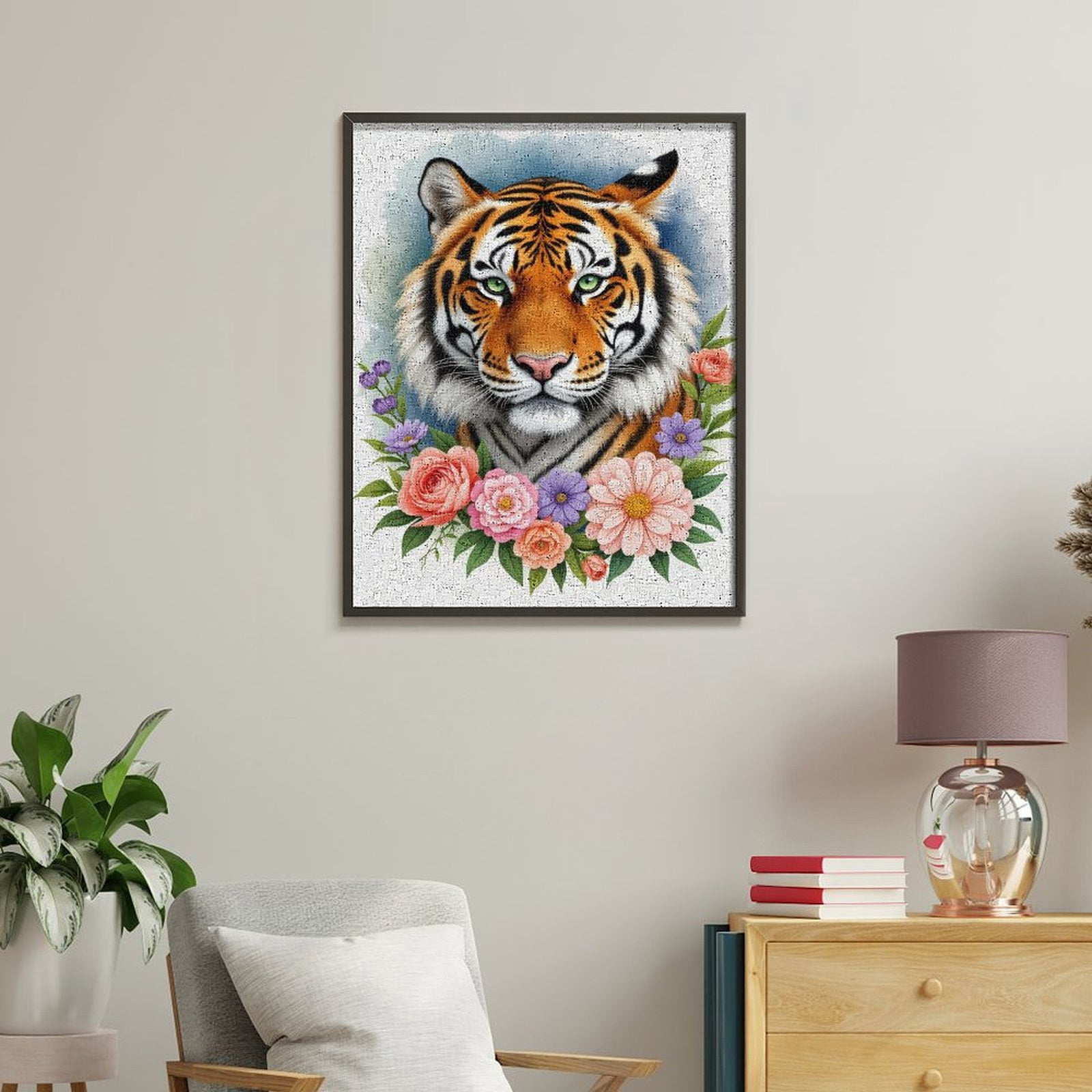 Paint By Numbers Kit for Adults Beginner - DIY Tiger Floral Art Nature Blossoms Canvas Painting Kits for Adults, Frameless Paint By Number for Adults for Home Wall Decor 16x20 Inch