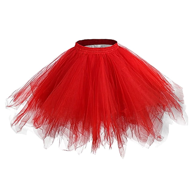 FRSASU Womens Soild Color Tutu Skirt Layered Tulle Skirt Red
