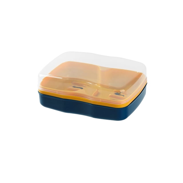 Caja con Tapa,Caja de Jabón Doble Compartimiento con Drenaje Azul 6.3x4.53In,Caja de Drenaje de Polipropileno de Soporte de Jabón de Baño,Inodoros para Baños