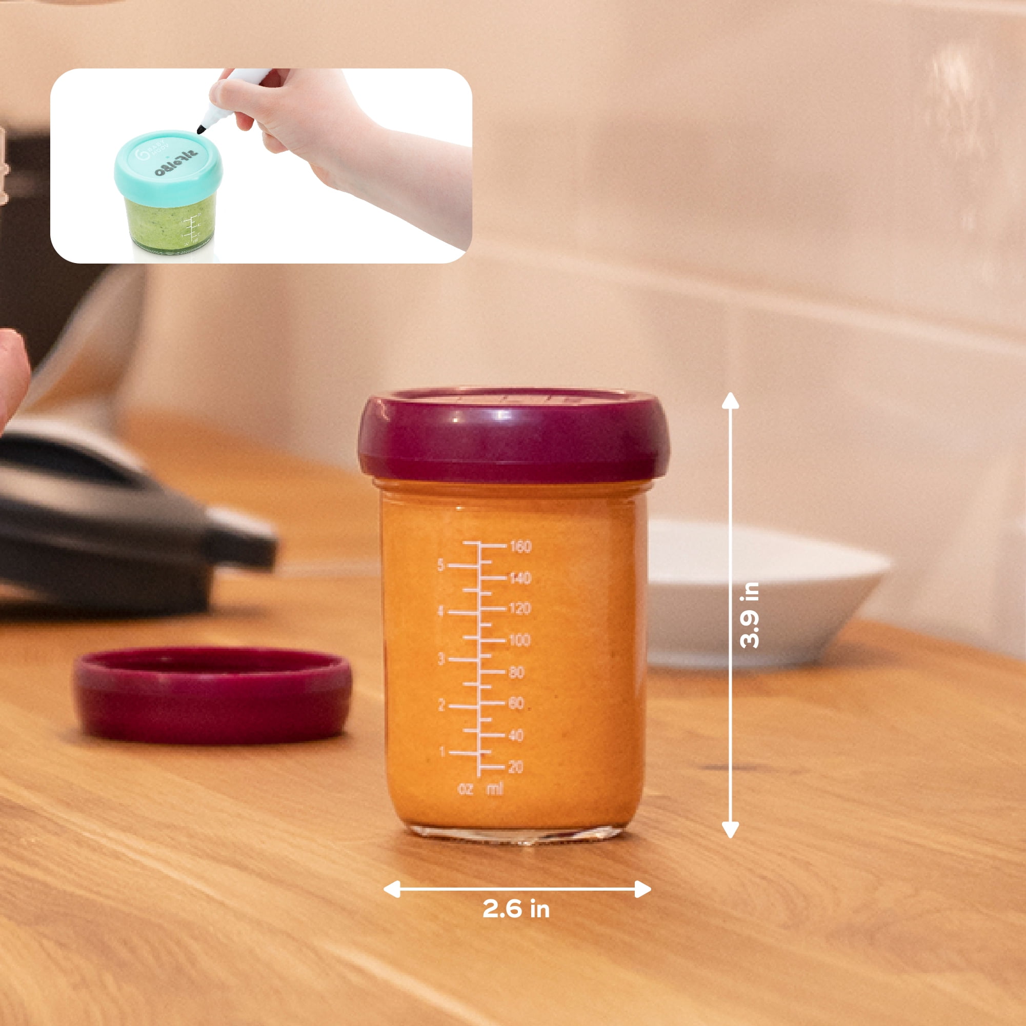 Babymoov  BPA Free glass food storage containers, Leakproof Lids, Microwave, Freezer & Dishwasher Safe, 4 x 8oz