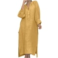 thumbnail image 2 of LVHAOGJOB Robes pour Femmes avec Poches Été Grande Taille Robe Maxi Fluide Col en V Manches Longues Robe d'Été pour Dames Coton Lin, 2 of 6