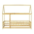thumbnail image 5 of Noble House Gaiety Twin Size House Floor Bed for Kids, Rubber Wood Frame with Roof and Fence Guardrails, Natural, 5 of 13
