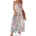 thumbnail image 1 of Elegante vestido sin mangas con diseño de la Torre Eiffel en color rosa y negro con collage floral, vestido de verano para mujer , vestido de mujer de moda, 1 of 7